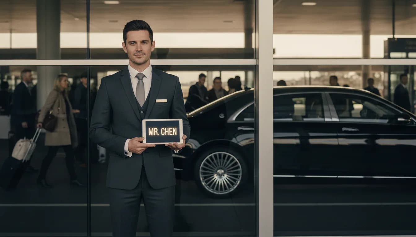 Chauffeur meeting an arriving passenger in Sydney Airport with a name sign