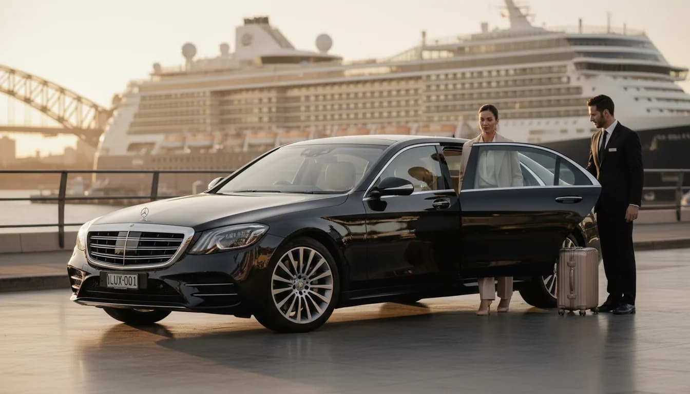 Luxury chauffeur sedan waiting at a Sydney cruise terminal