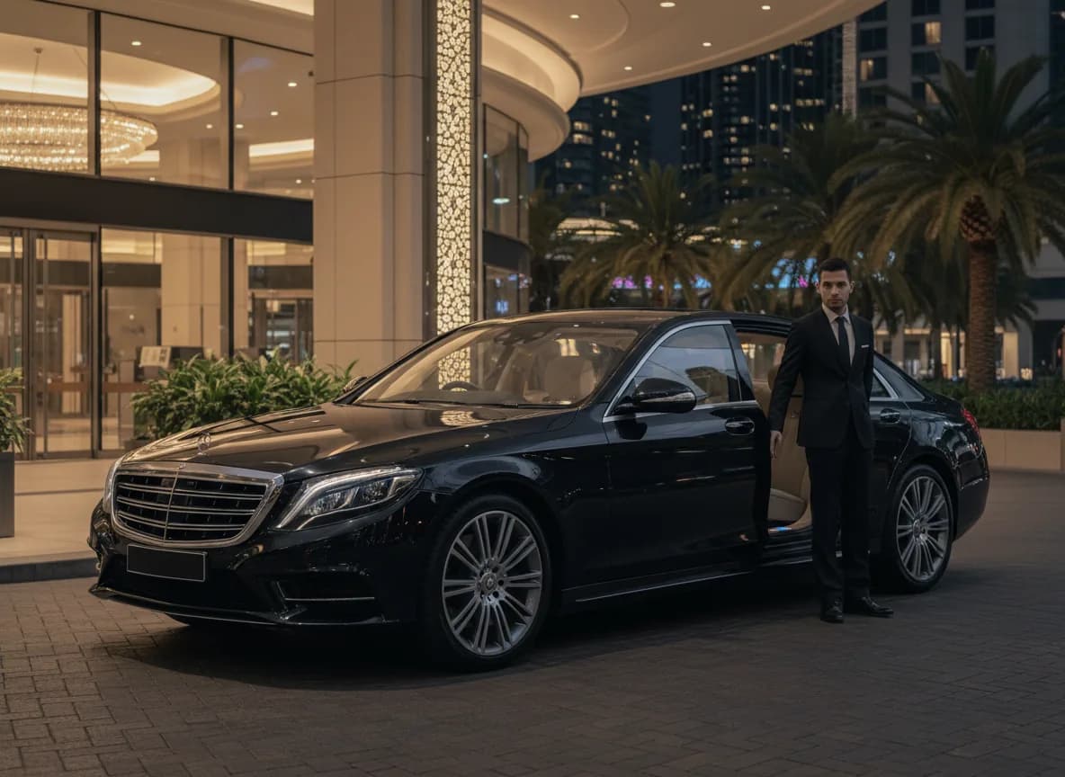 Luxury sedan outside a Sydney entertainment venue at night