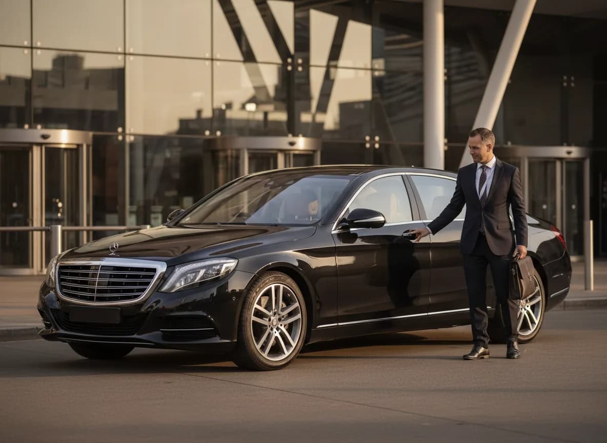 Chauffeur sedan outside a Sydney convention centre